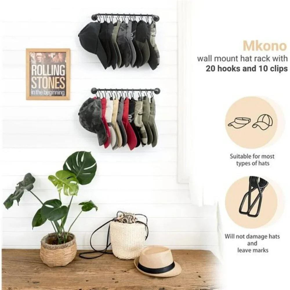 Wall Hat Rack Organizer Set with Hooks Baseball Cap Holder Closet Storage